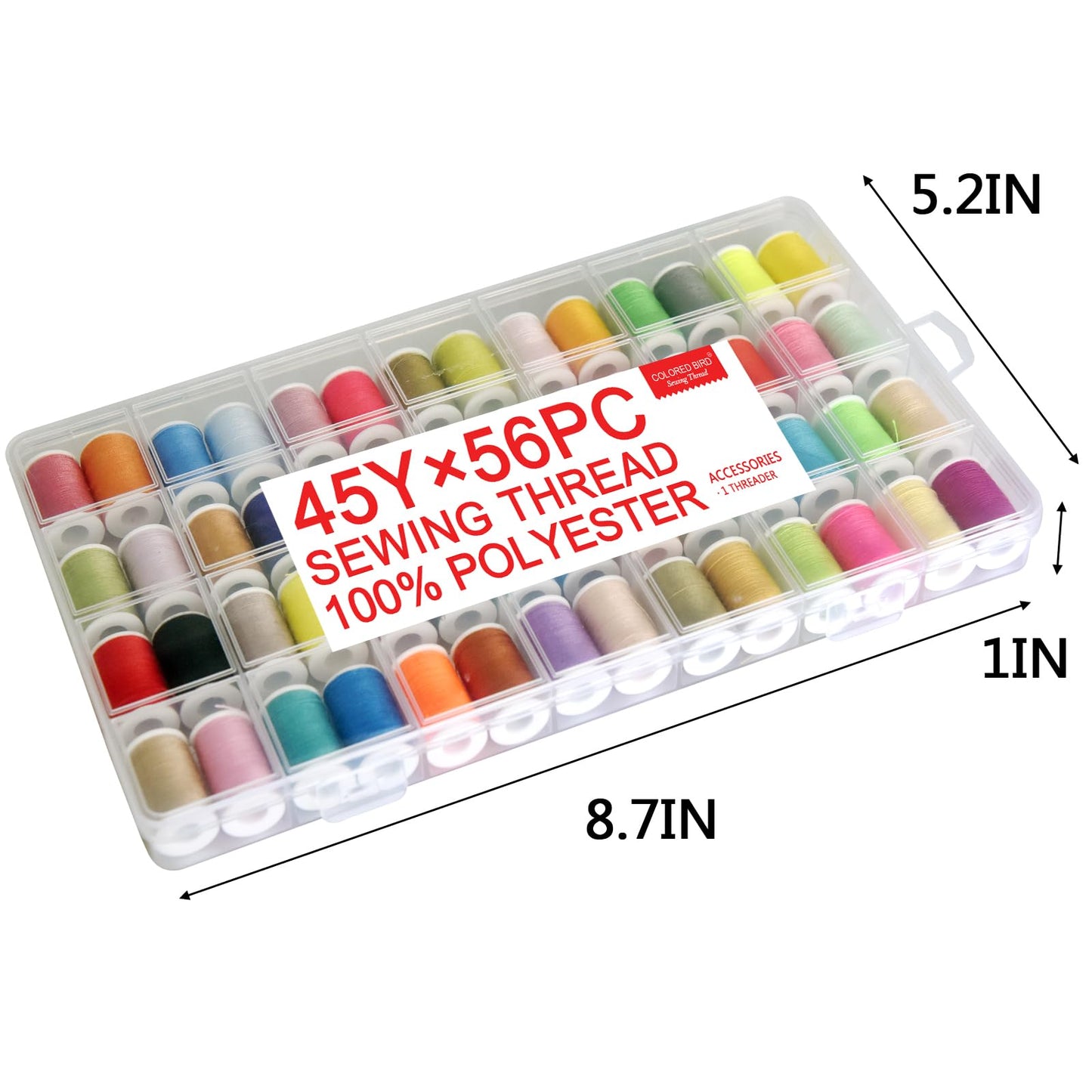 56 rainbowColor Set of Handy Polyester Sewing Threads with needls and Threader