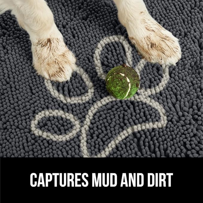 GORILLA GRIP SoakSTOPPER Dog Door Mat, 48x30 Machine Washable Rug Absorbent Doormat Captures Moisture Mud Dirt, Quick Dry Soft Chenille Entryway Rugs Indoor Entrance Mats for Dog Paws, Charcoal