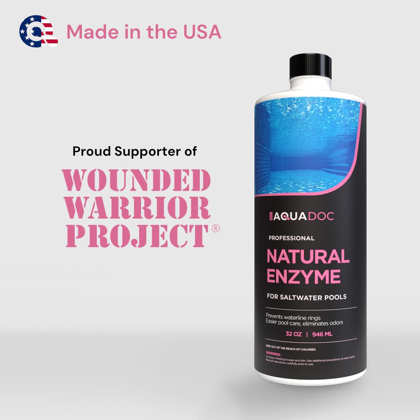 Pool Enzyme Treatment for Saltwater Pools - Pool Enzymes for Waterline Care, Oil Control & Clarity - Made in USA - AquaDoc - 32oz