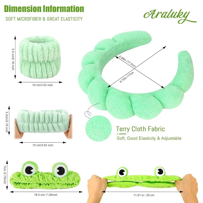 Spa Headbands and Wristbands - 6 Pcs Terry Cloth Sponge Headband Set for Skincare, Makeup Removal, and Shower