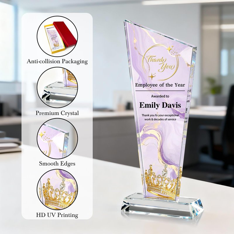 Personalized Crystal Trophy Award | Custom Awards with Text Logo Photo | Awards and Trophies for Employee Appreciation Gifts | Personalized Office Gifts for Boss Teacher | Office Decor (Full Style)