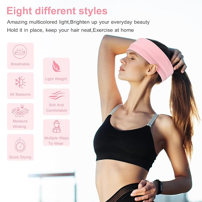 Ztomine Headbands for Women, 8pcs Stretchy Non Slip Soft Cotton Cloth Hair Bands for Sports, Workout, Yoga and Running