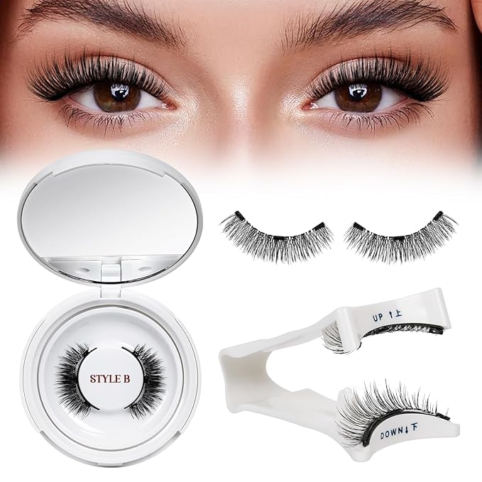 QUEWEL Magnetic Eyelashes 1 Pair Reusable Magnetic Eyelashes with Applicator No Glue Needed Eyelashes Cat Eye Natural Look Lash Clusters Kit Easy to Wear and Remove(B11)