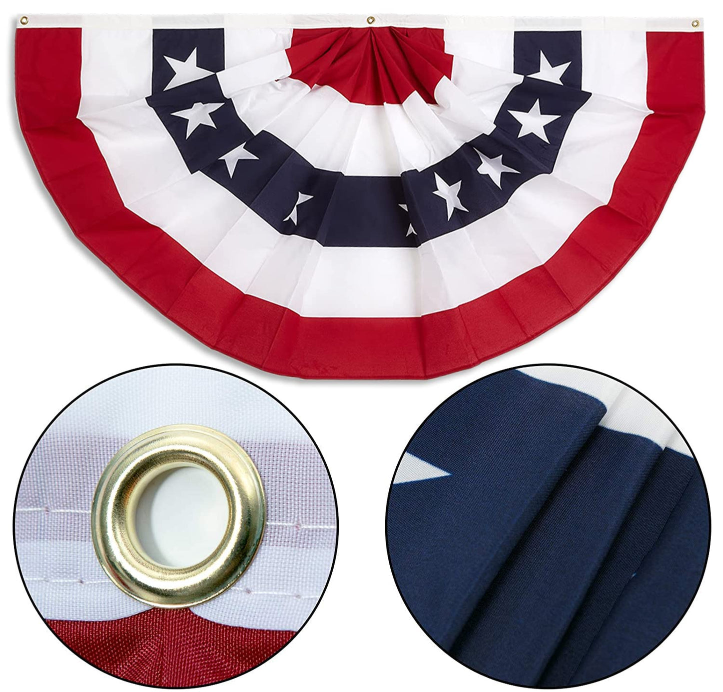 1.5x3 Ft American flags Bunting Flag outdoor - Half Fan Banner Pleated Patriotic Polyester USA Flag for 4th of July Decorations 8-pack