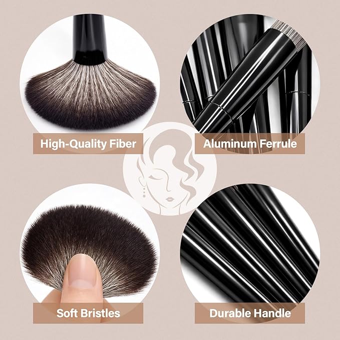 Makeup Brushes Set, Mlemle Professional 25 Pcs Makeup Kit, Include Powder Foundation Concealers Blush Eye shadows 21 Pcs Makeup Brushes and 2 Powder Puff, 2 Makeup Sponge(B02-EmberBlack)