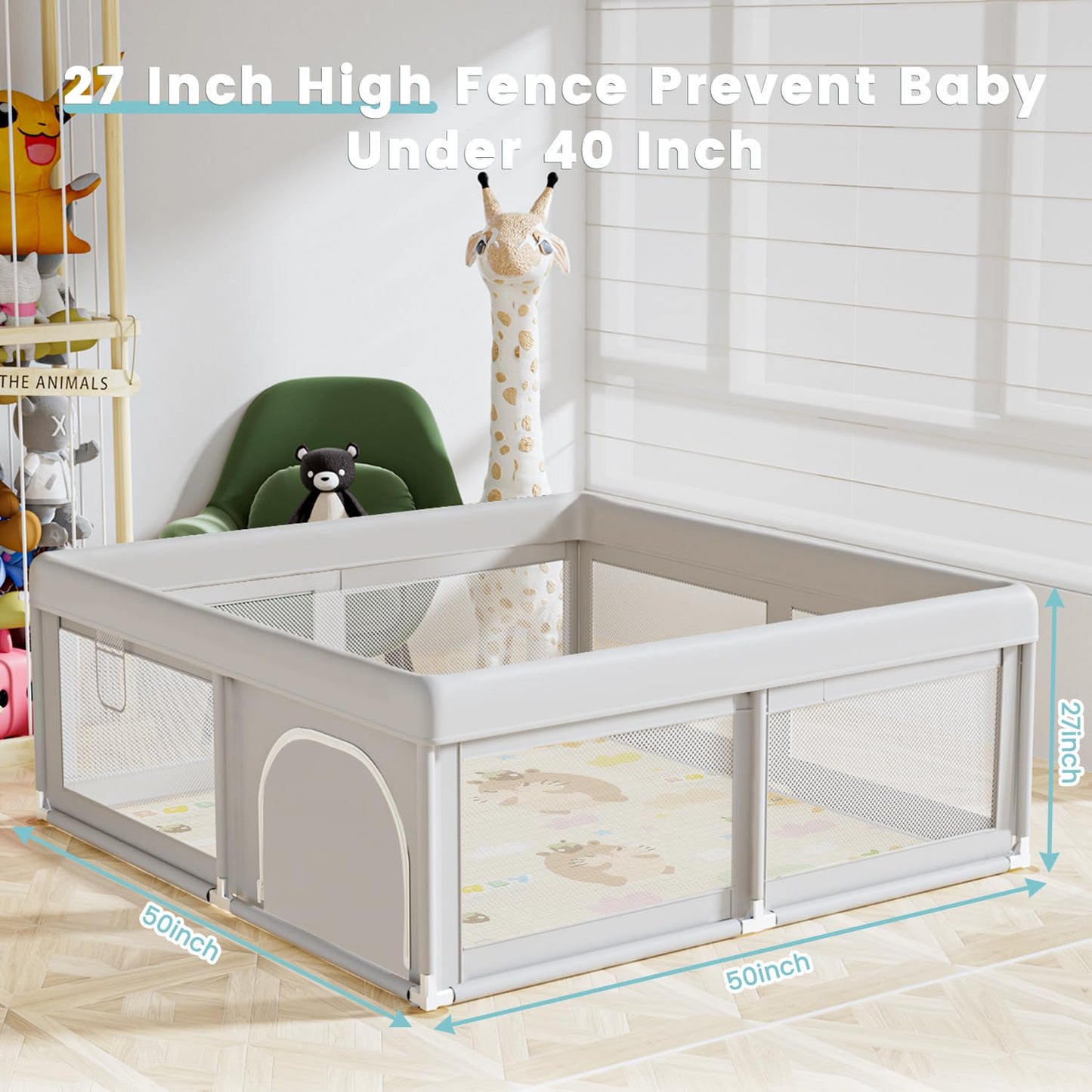 Hiaksedt 50 x 50 inch Baby Playpen with Mat Small Playpen for Babies and Toddlers Baby Fence Playards