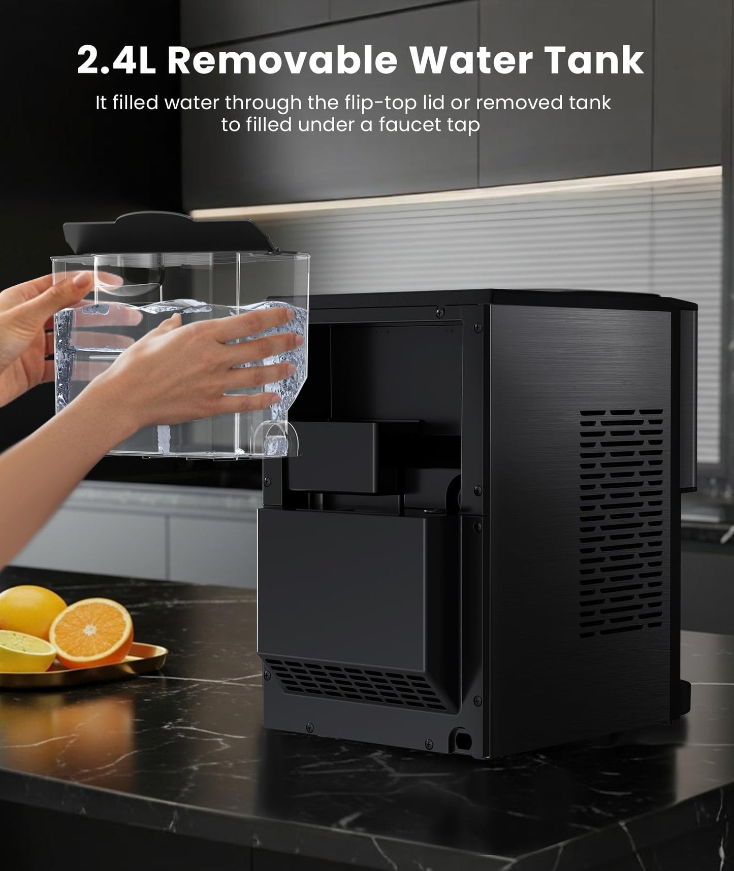 Cowsar Nugget Ice Maker Countertop, 44lbs/24H Soft Chewable Pellet Ice Machine with Dispenser, Self-Cleaning, 2.4L Removable Water Tank, One-Click Operation, Ideal for Home/Kitchen/Bar/Office, Black