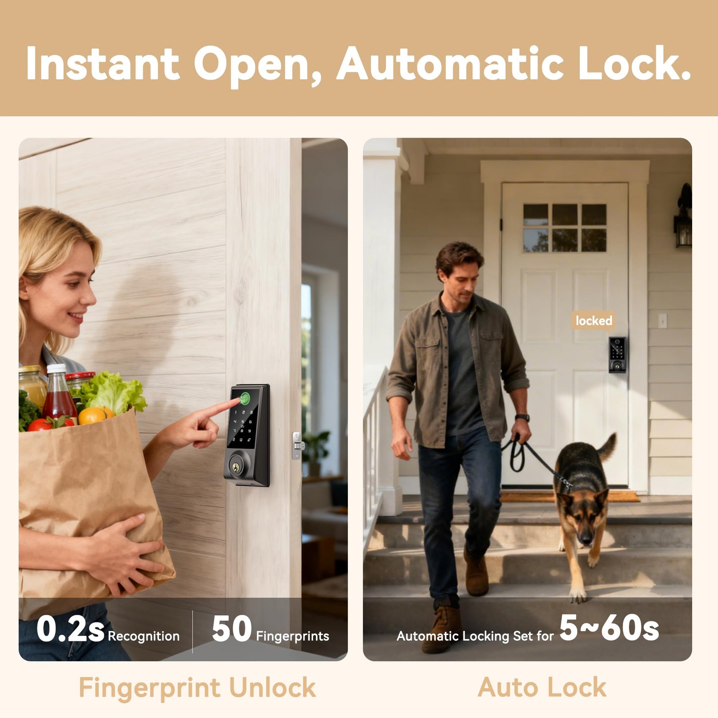 IRONZON Smart Door Lock, 5-in-1 Keypad Deadbolt for Front Door, Keyless Entry Door Lock with App Control, Auto-Lock, Anti-Peeping Password, 4 IC Cards, 15-Min Installation, Black