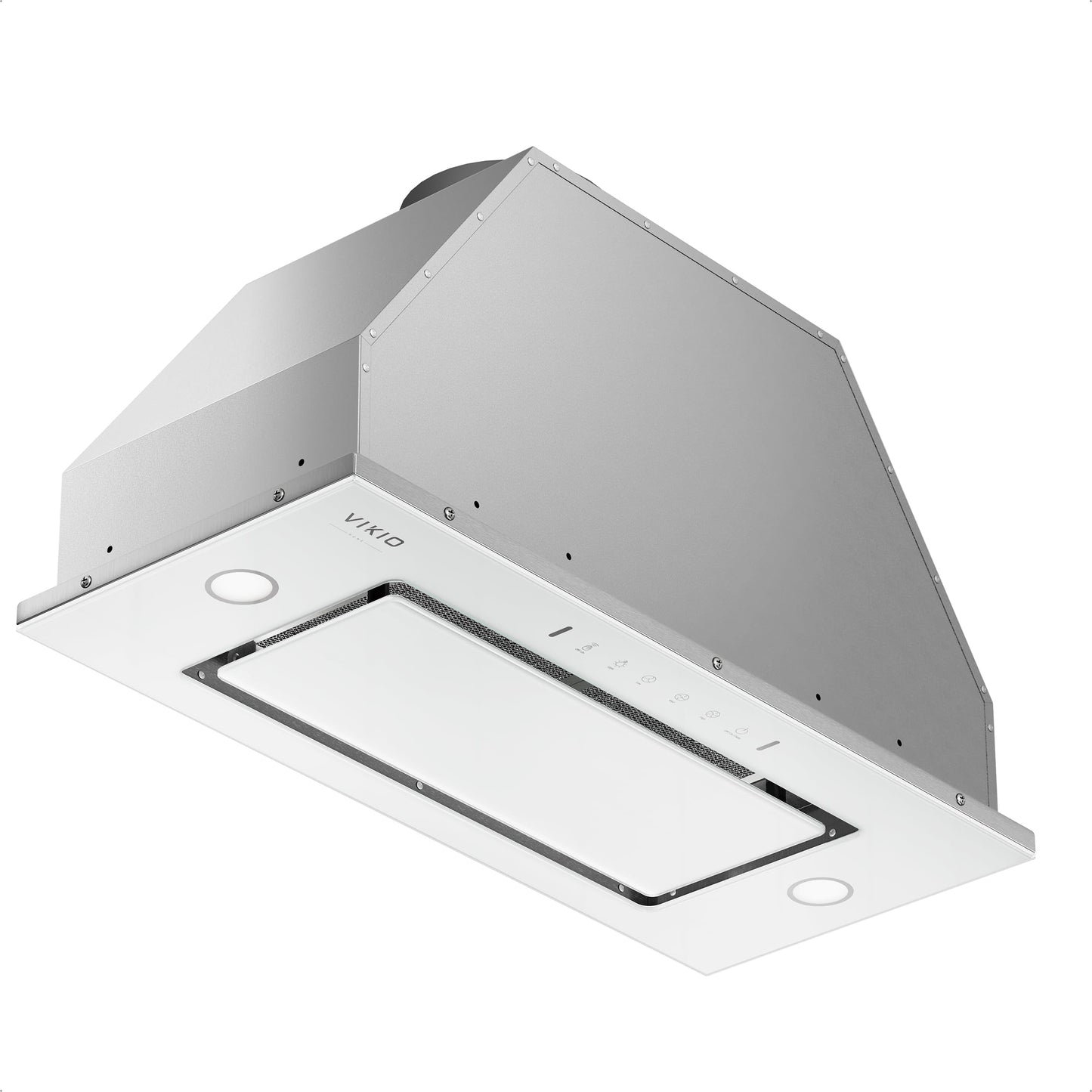 VIKIO HOME Range Hood Insert 30 Inch - Built-in 900 CFM Ducted/Ductless Range Hood with 3 Speed Fan, White Stainless Steel & Tempered Glass with Gesture Sensing &Touch Control for Over Kitchen Stove