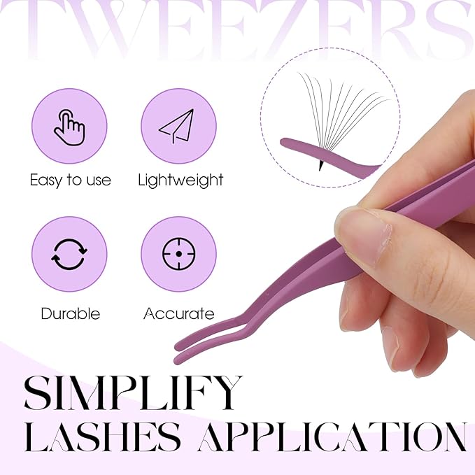 WENDY Eyelash Extensions Lash Tweezers Precision Fiber Stainless Steel Lash Applicator Tool Precision Fiber Mega Lash Tweezers Eyelid Tape & Extensions Use at HomeÃ¯Â¼ÂPurple-1Ã¯Â¼Â