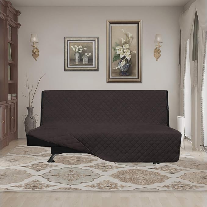 Easy-Going Futon Slipcover Reversible Sofa Cover Armless Couch Cover Water Resistant for Pets & Kids (Chocolate/Chocolate)