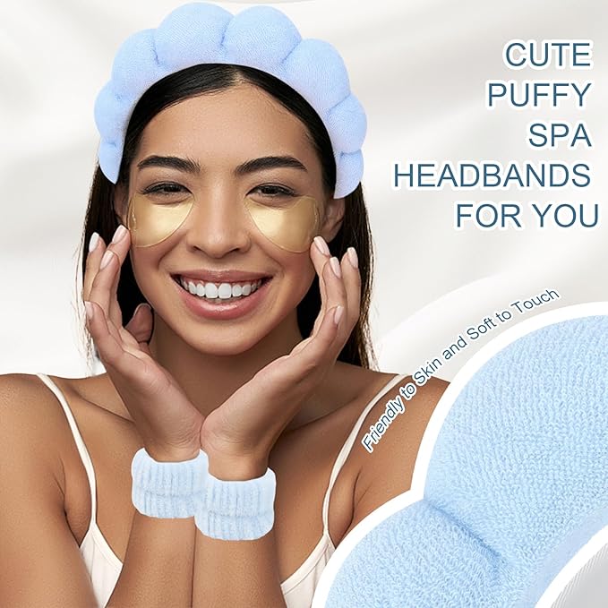 6Pcs Spa Set, Terry Cloth Headbands & Wrist Washbands for Face Washing