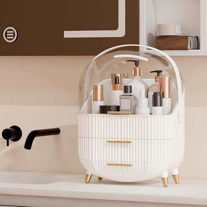 lurcns Makeup Organizers and Storage, Make up Organizer for Vanity Cosmetics Skincare Organizers With Lid and Drawers Display Cases for CountertopÃ¯Â¼ÂWhiteÃ¯Â¼Â