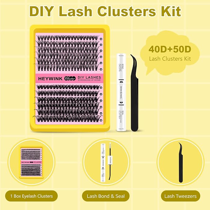 DIY Lash Extension Kit Volume Lash Clusters 40D+50D Individual Lashes Lash Clusters Kit Thick Eyelash Extension Kit Thin Band Lashes Cluster Lash Bond and Seal Tweezers(40D+50D 10-18MM Kit)