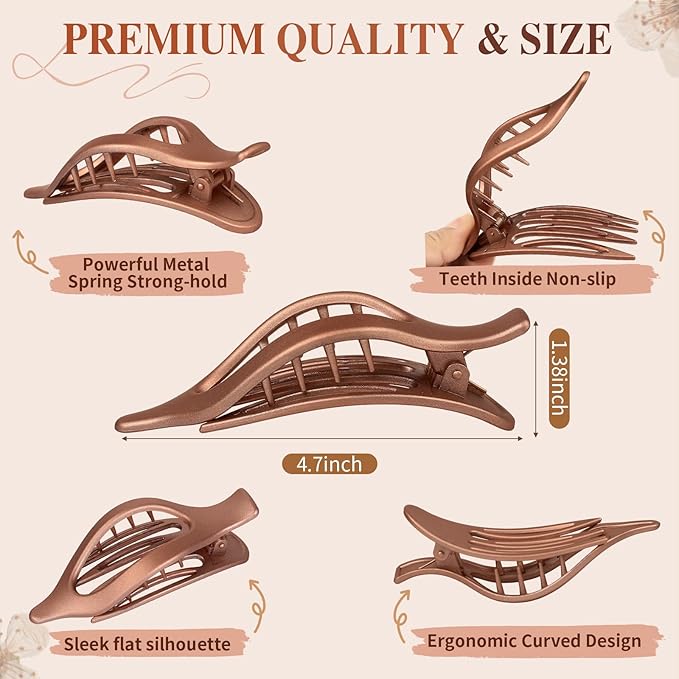 10 Pcs Flat Hair Clips for Women French Concord Claw Clips for Thick and Thin Hair Claw Clips Duck Billed Barrettes Hair Accessories for Women and Girls (Metal)