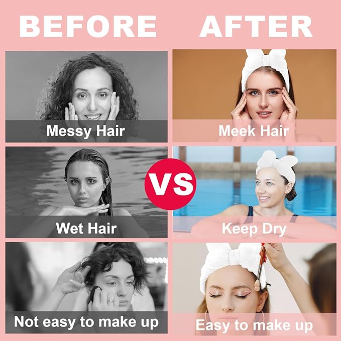 CAVETEE Spa Headband for Washing Face, 4 Pack Fuzzy Skincare Cute Butterfly Hair Band for Shower Yoga Beauty Soft Makeup Skin Care Hair Accessories for Women