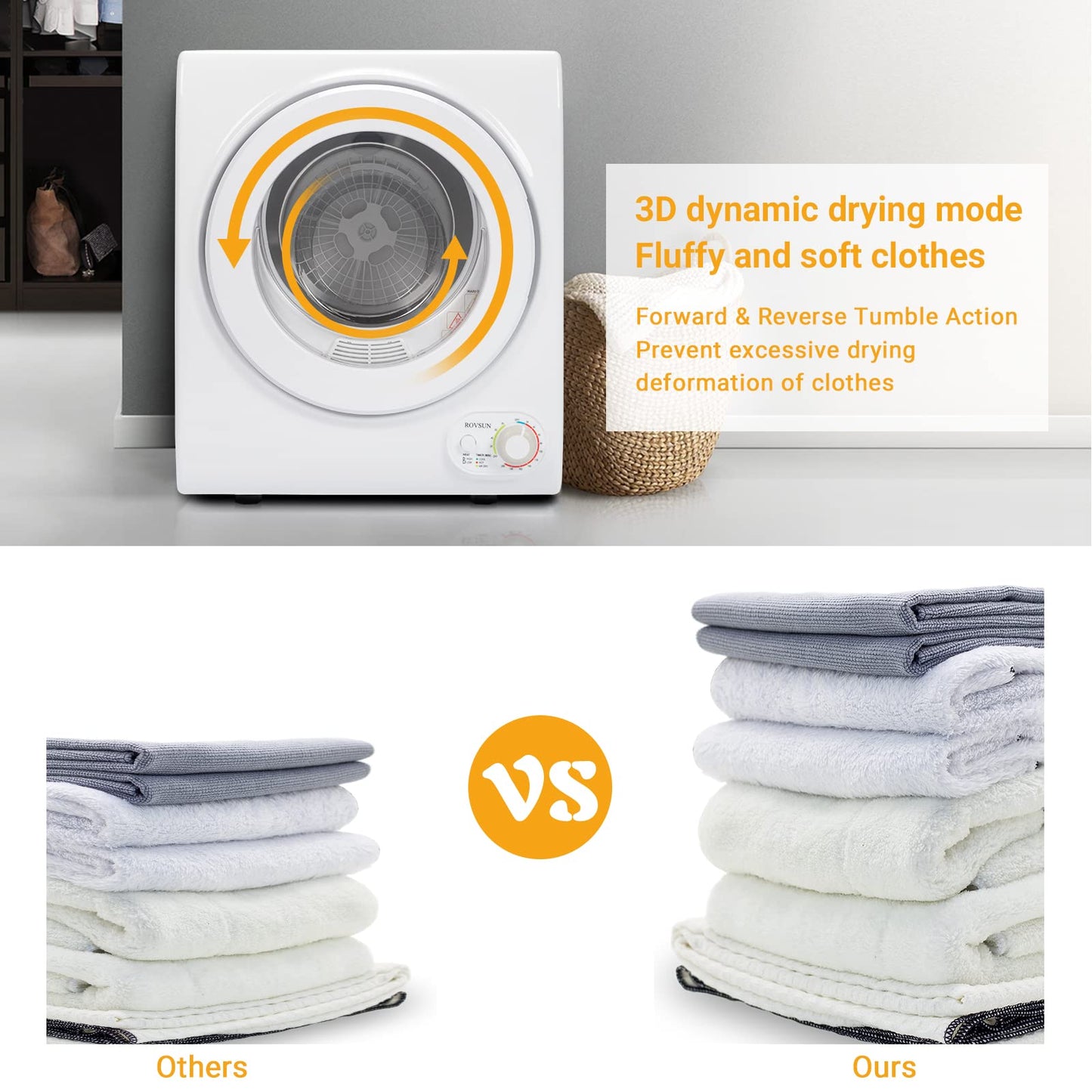 ROVSUN 1.5CuFt Portable Clothes Dryer and 17.6LBS Full-Automatic Washing Machine Set, Compact Laundry Washer and Dryer Combo Set with Stainless Steel Inner Tub, for Apartment, Dorms, Home