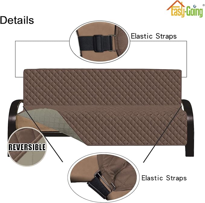 Easy-Going Futon Slipcover - Reversible Armless Sofa Cover - Furniture Protector - Water Resistant - Pets & Kids (Brown/Beige)