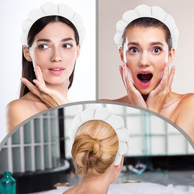 Women Spa Headband, White - Soft, Terry Cloth, Comfortable, and Absorbent Headband for Washing Face, Makeup, Skincare, Yoga, Sports, Shower, Hair Accessories for Women Girls