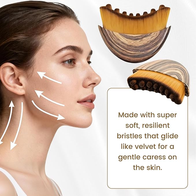 Lymphatic Drainage Massager Face Brush, Lymphatic Contour Face Brush to Sculpt Jawline & Reduce Puffiness Double Chin Reducer, Improves Skin Glow & Absorption, Ergonomic Precise Fit, 2 Pack