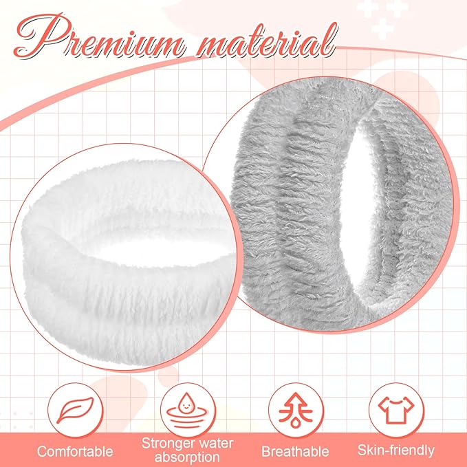 2Pcs Spa Headband, Make Up Headband Hair Head Band for Face Washing Hair Bands Men Absorbent Elastic Skin Care Head Band Wrap for Women Yoga Sports Shower Exercise (Gray, White)