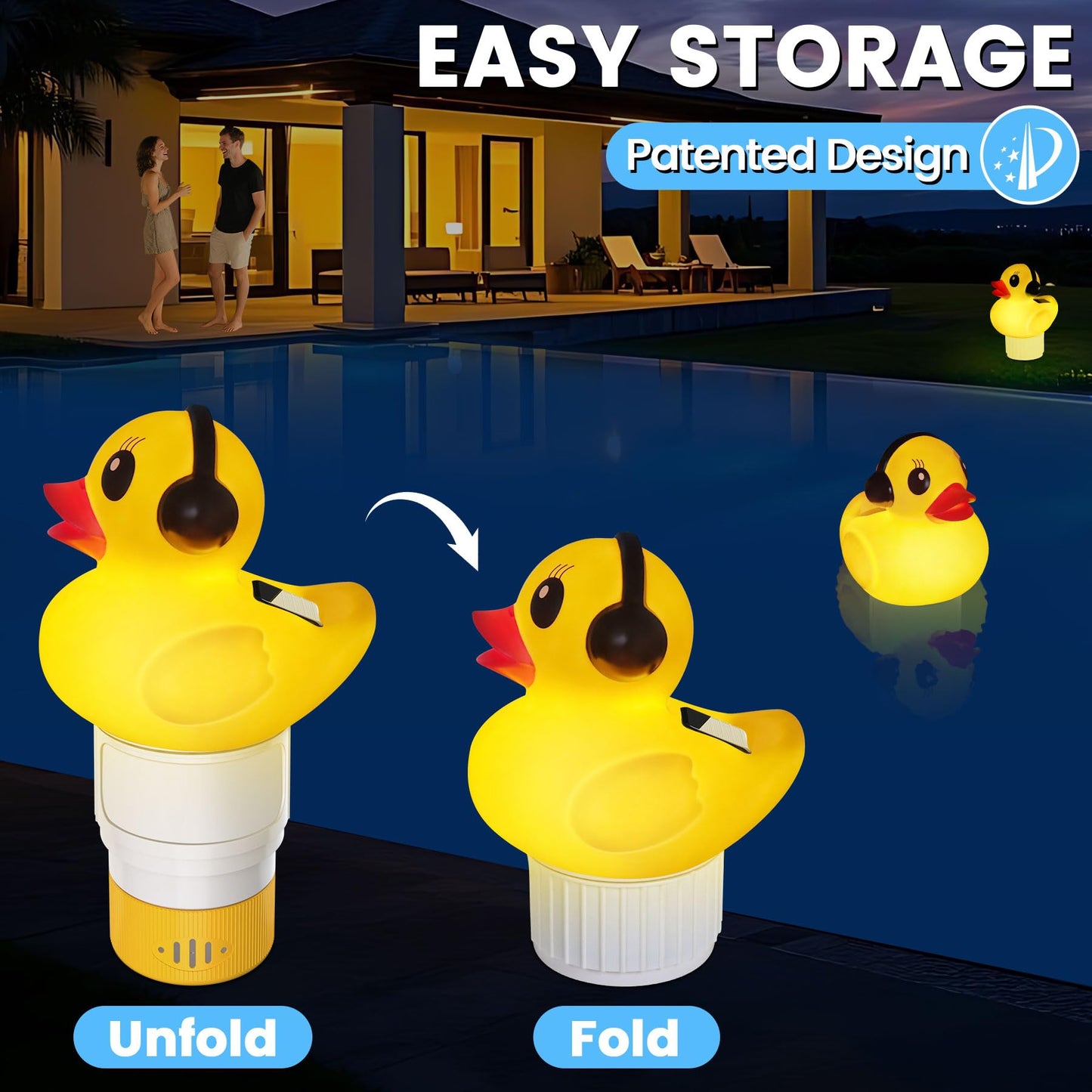 KingSom 2025 Upgraded Pool Chlorine Floater, Duck chlorine Floaters with Light, Solar Chlorine Floaters w/Adjustable Flow, Large Capacity Floating chlorines Dispenser for Pools,pool Chlorinator,Yellow