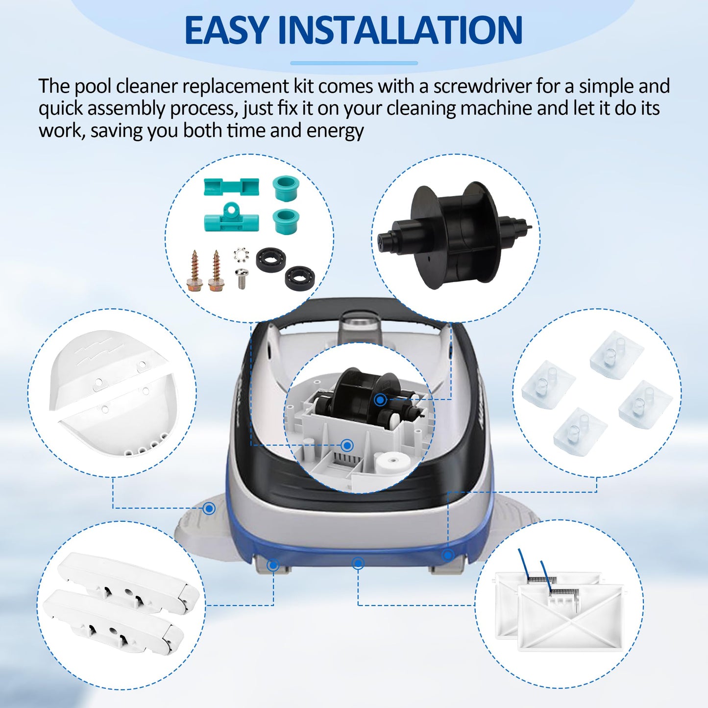 ChangTa Pool Cleaner Pod Swing Combo Kit, AXV621DAT Pool Vac A-Frame/Turbine Tune-Up Rebuild Kit + AXV417WHP Pod + AXV604WHP Bezel + Shoes + Flaps for Hayward Pool Vac, Navigator, Ultra, Aqua Bug