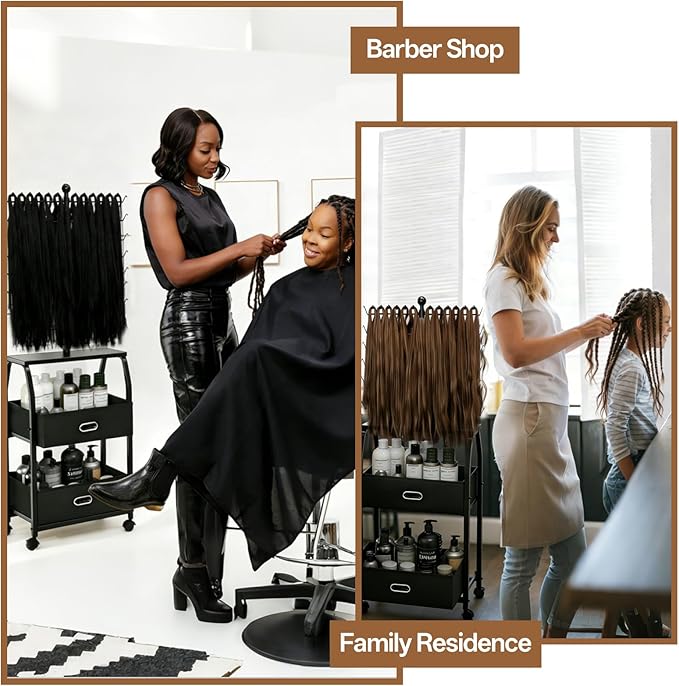 XINTUO Portable Braiding Hair Rack With Wheels & Storage Drawers,168 Pegs Hair Extension Holder Hanger for Braiding Hair Separator Stand Display,Hair rack with stylist hair braiding tools(black)