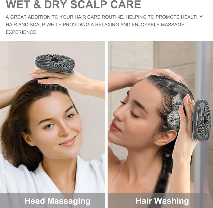 INNERNEED 2-in-1 Silicone Body Scrubber and Scalp Massager Shampoo Brush, Food-Grade Soft Material, More Hygienic, Easily Lather, Convenient for Travel, Gym, Business,etc (Gray)