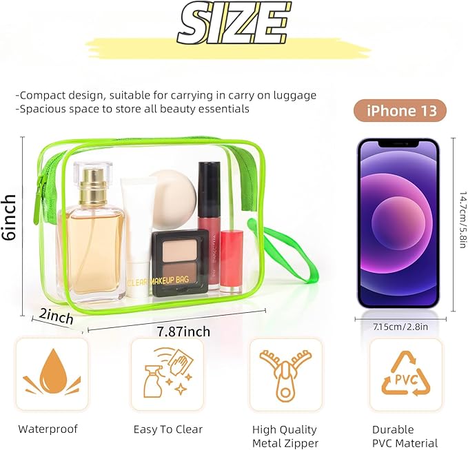 Clear Makeup Bag,2 Pack TSA Approved Toiletry Bag Travel Toiletry Bag Hanging Makeup Cosmetic bag for Women Men (Green)