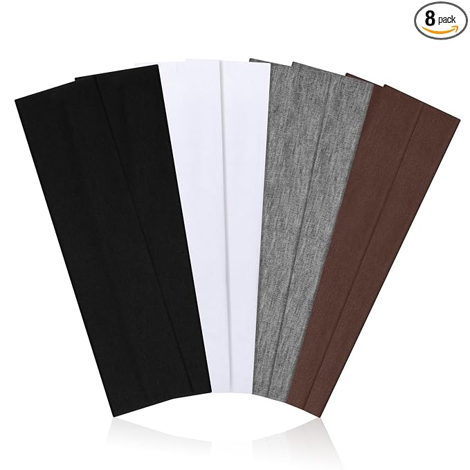 Ztomine Headbands for Women, 8pcs Stretchy Non Slip Soft Cotton Cloth Hair Bands for Sports, Workout, Yoga and Running