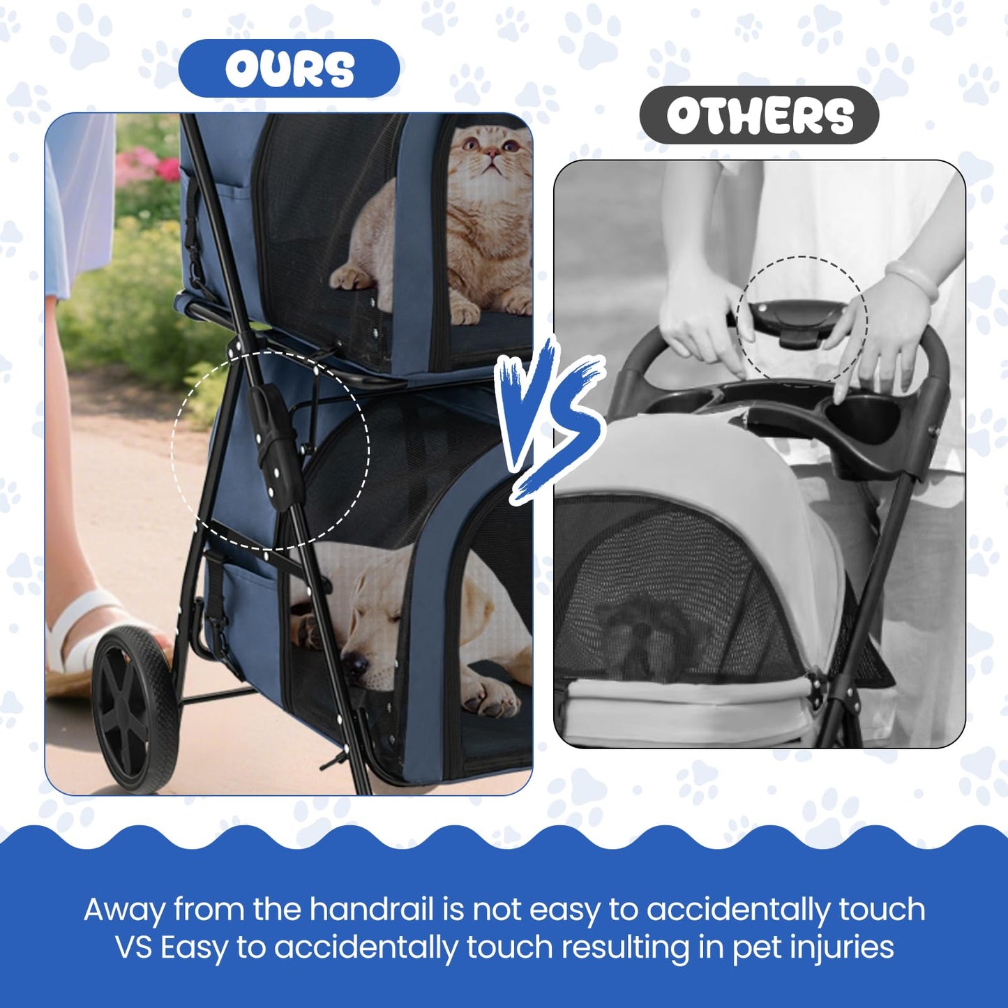 HAPPAWS Dog Stroller with 2 Detachable Carrier, Pet Stroller for Small Medium Dogs Cats, Jogger/Travel/Camping, 4-in-1 Doggy Pet Carrier, Carrier Strolling Cart with Lockable Wheels, Navy Blue