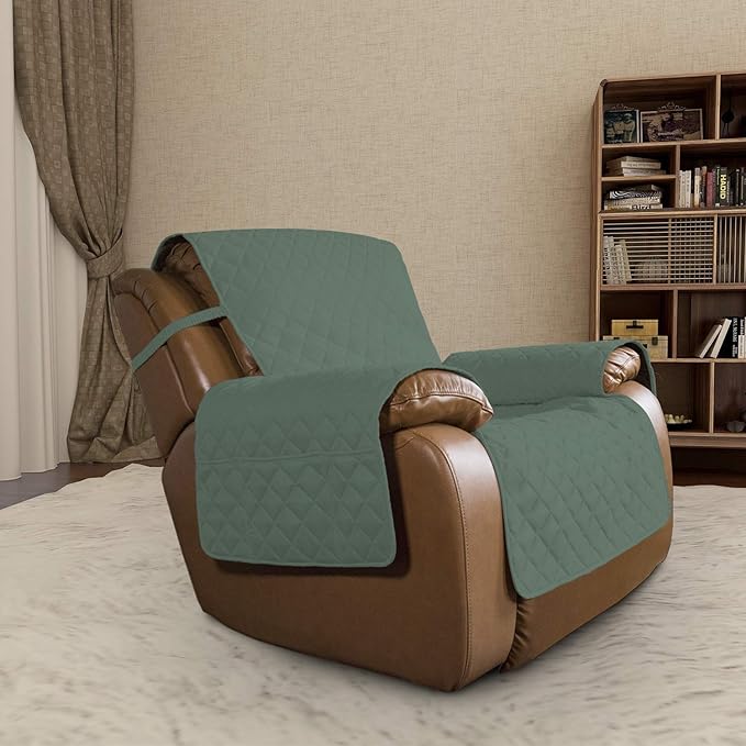 Easy-Going Oversized Recliner Cover Reversible Couch Cover Sofa Cover for Living Room Water Resistant Furniture Protector with Elastic Straps for Pets Dog (Oversized Recliner, Cyan/Ivory)