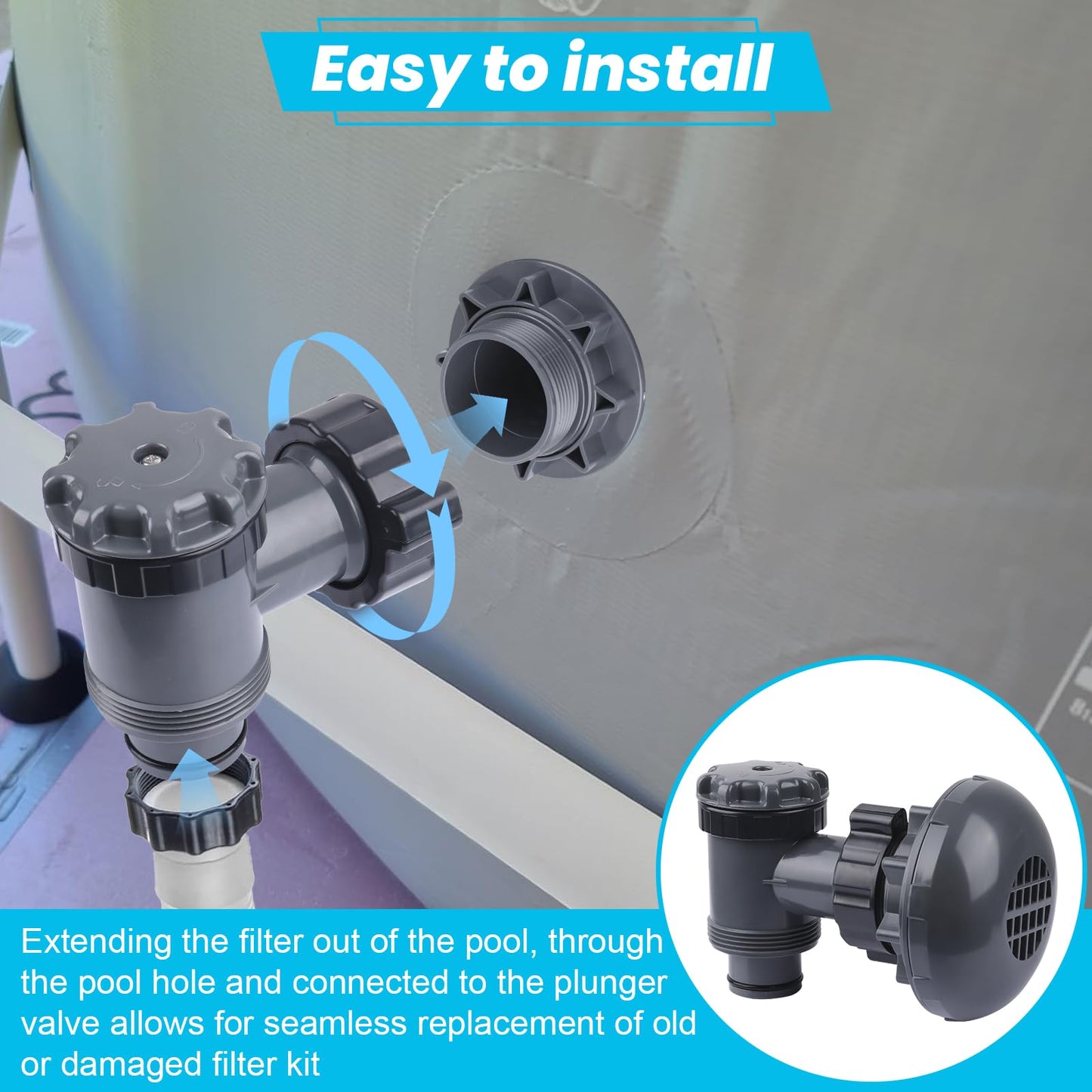 XT On/Off Plunger Valve with Strainer for Easy Adjustment, for Above-Ground Pool Filter Pump On/Off Plunger Valve Part, Frame Set & Ultra Frame Pools Intex, Coleman Compatible