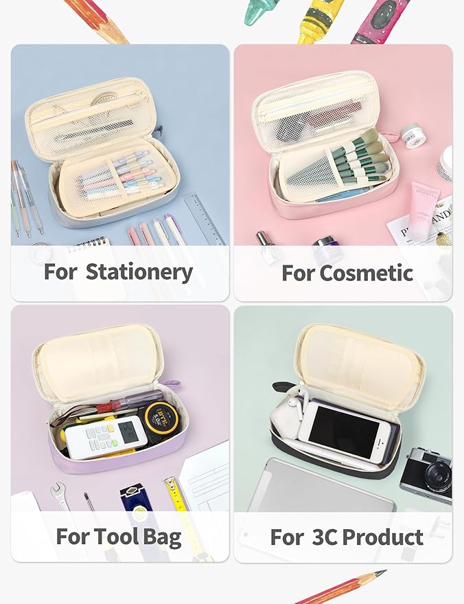 SUNEE Cute Pencil Case, Aesthetic Pen Pouch, Colored Large Pencil Bag with Zipper, Kawaii Stationery Storage and Organizer, School Supplies for Teen and Adult Girls, Black