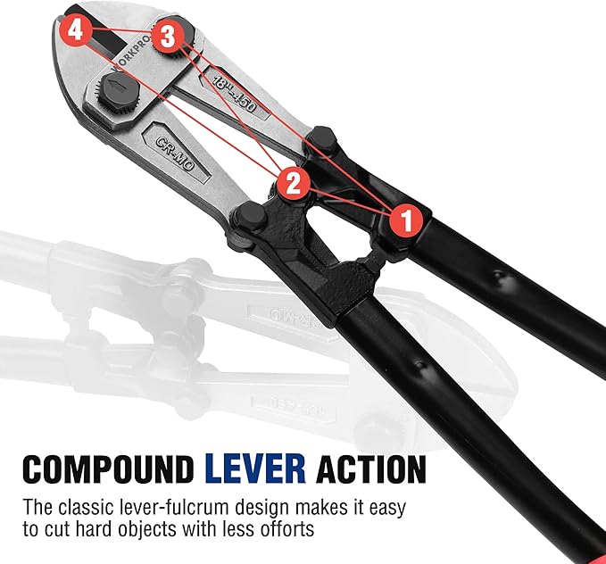 WORKPRO Bolt Cutter, Bi-Material Handle with Soft Rubber Grip, 18", Chrome Molybdenum Steel Blade, W017005A