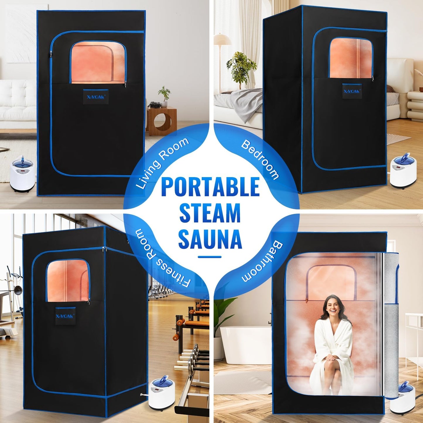 X-Vcak Upgraded Portable Sauna of Relaxation, Steam Sauna for Home with Steamer, Pairs Remote Control, Folding Chair, 9 Levels, 2.6’ x 2.6’ x 5.9’