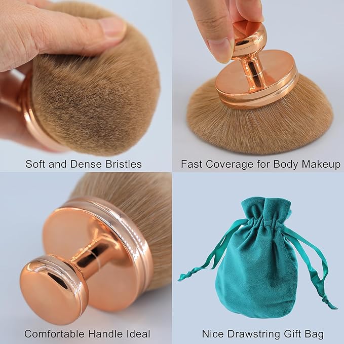 Extra Large Body Makeup Brush For Self Tanner, Self Tan Back Applicator, 74mm Wide-headed Kabuki Brush For Bronzers Blend Self Tanning Applicator, Oval Face Leg Makeup Brush With Drawstring Bag