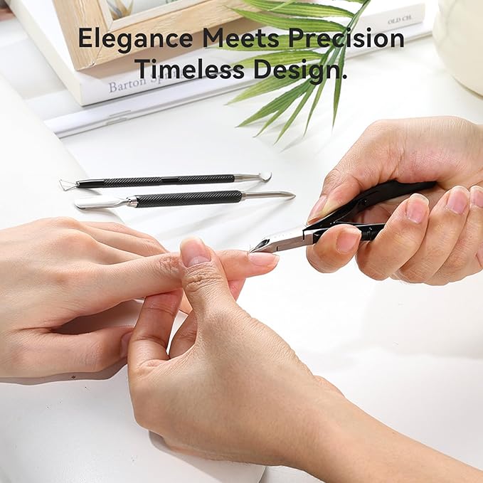 Makartt Cuticle Trimmer Set: Professional Cuticle Nipper and 2 Cuticle Pushers, Stainless Steel Manicure Tools for Nail Care and Prep, 7mm Precision Jaw, Ergonomic, Washable and Portable (Black)