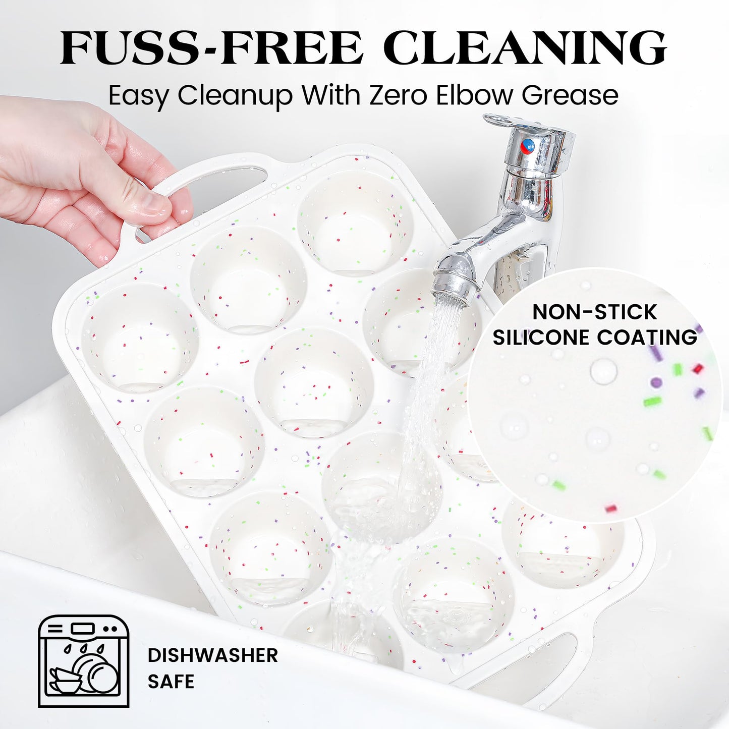 AOTASO 2 Pcs Silicone Muffin Pan for Baking with Metal Frame, Nonstick 12 Cup Regular Size Cupcake Pan, Silicone Muffin Tray for Egg Bites (Cream)