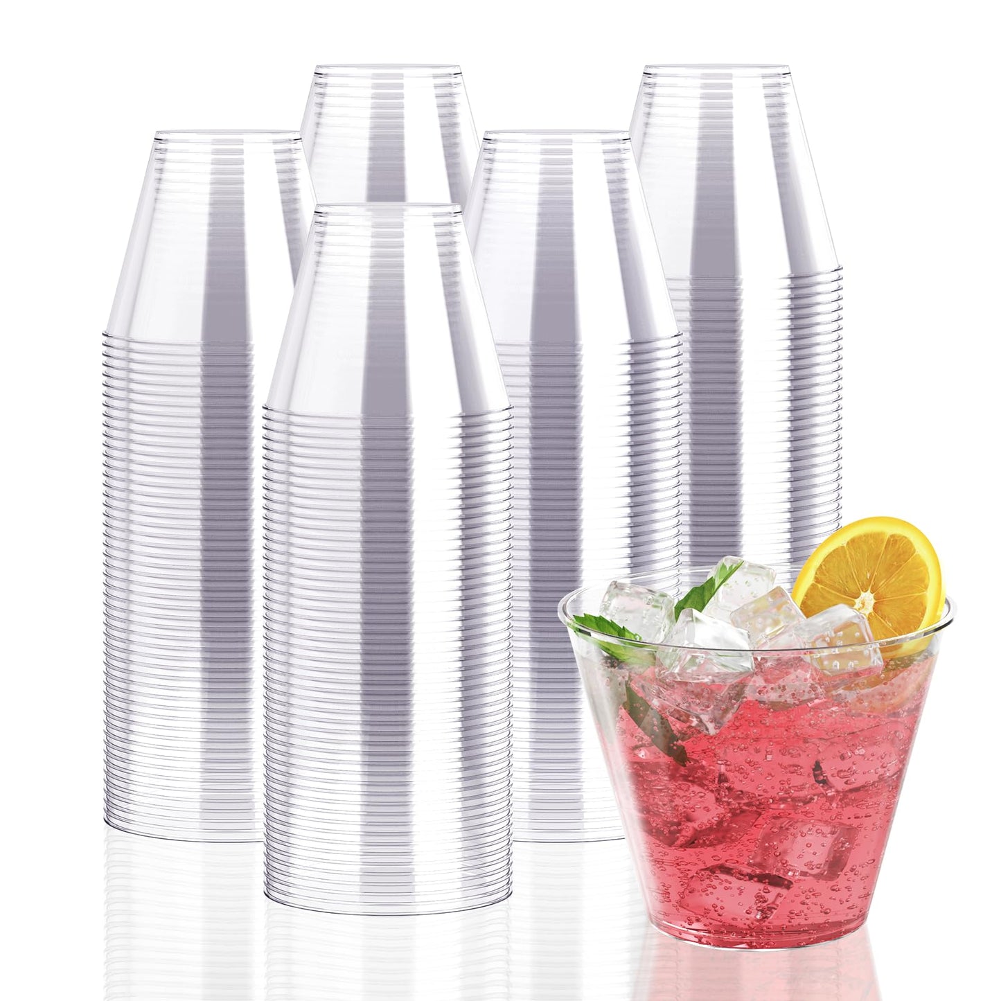 JollyPack 300 Pack Clear Plastic Cups 9 OZ Disposable Heavy-duty Drinking Cups for Christmas, Wedding, Home and Events