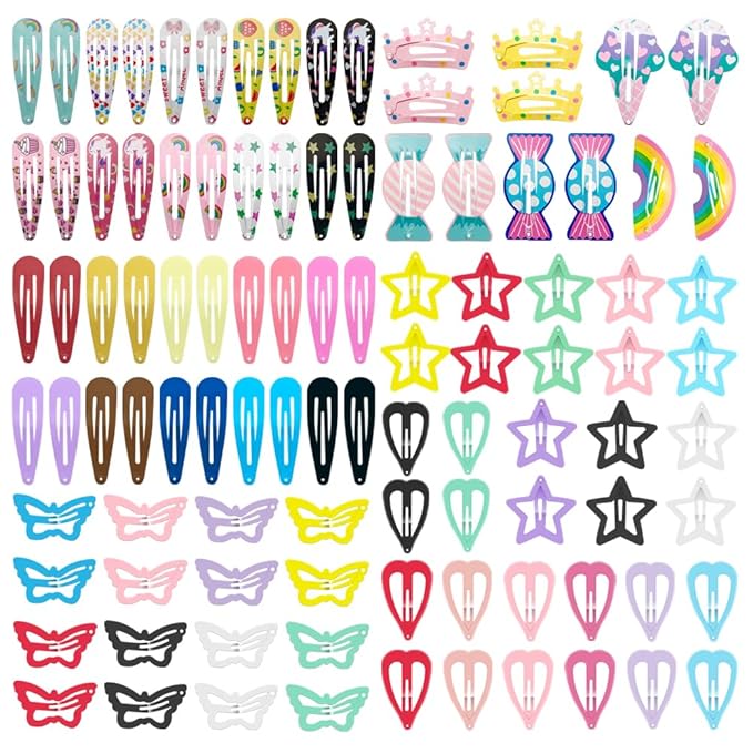 KUBOM Candy Color Hair Clips and Non-Slip Metal Snap Hair Accessories for Kids, Girls, Toddlers, and Women -100 PCS
