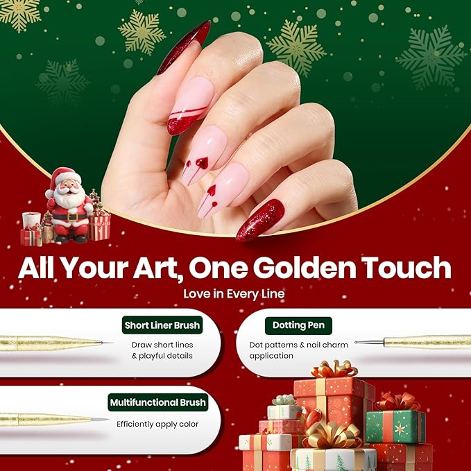 Beetles Christmas Nail Art Brushes 6pcs Ã¢ÂÂ Golden Gleam Nail Art Tools Liner Brushes for Nails Dotting Tool Gradient/French/Petal Manicure Design Pen with Star Palette Holder Nails Stickers Pouch Bag