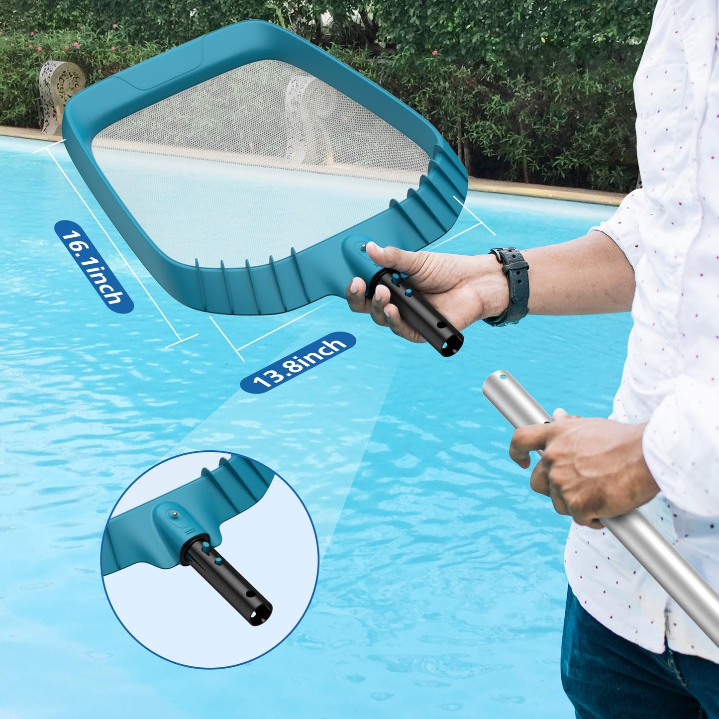 SORSWEET Pool Net, Heavy Duty 20.4" Pool Skimmer Net, Fine Mesh Leaf Skimmer Net for Cleaning Pool, Fits Standard 1-1/4" Pole, Pole Not Included