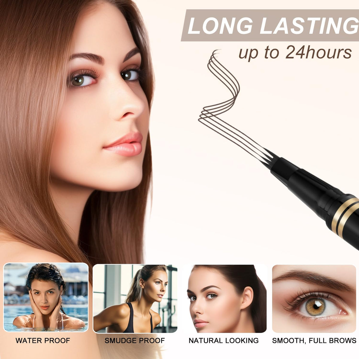 Eyebrow Pen,2-in-1 Waterproof Eyebrow Pencil with 4 Tip Microblading Brow Pen and Ultra-Precise Brow Pencil,with Dual-ended Eyebrow Brush,Eyebrow Makeup for Natural Looking - Black Brown
