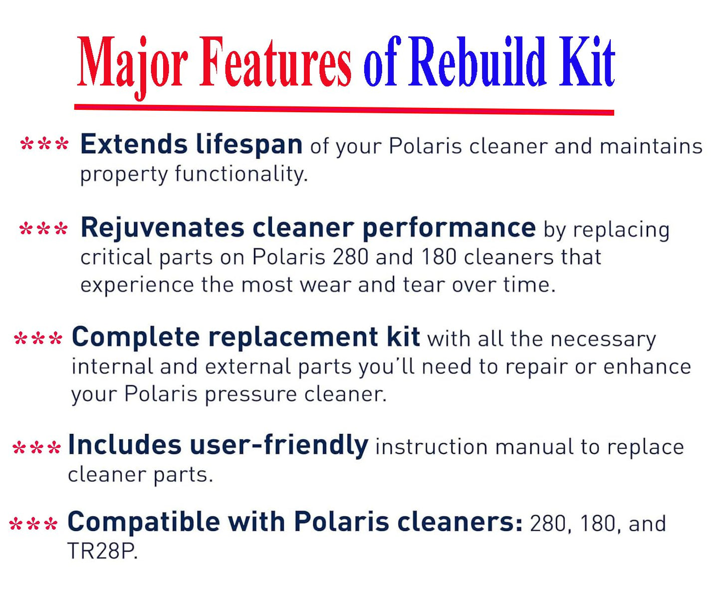 ATIE Pool Cleaner Tune Up Rebuild Kit A49 Compatible with Polaris 280, TR28P Pool Cleaner with Wheel, Tire, Drive Shaft, Turbine Bearing, All Purpoe Bag, Sweep Hose, Wheel Bearing, Tailsweep Pro