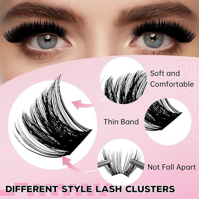 FADLASH Lash Clusters 400PCS 150D+200D Natural Eyelash Clusters Volume D Curl Cluster Eyelash Extensions for Beginners DIY at Home