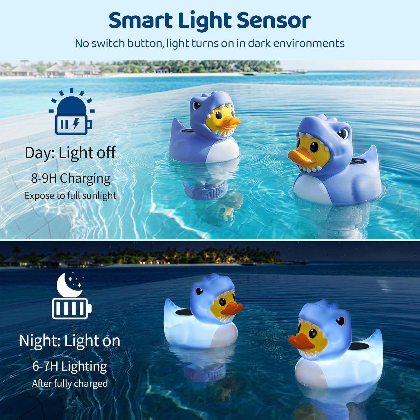 Housolution Solar Pool Chlorine Floater, Floating Chlorine Dispenser with Light, Fits 4x3in Tablets, Adjustable Release, Easy Opening & Anti-Sinking, Tablet Floater for Pool Hot Tub SPA, Duck