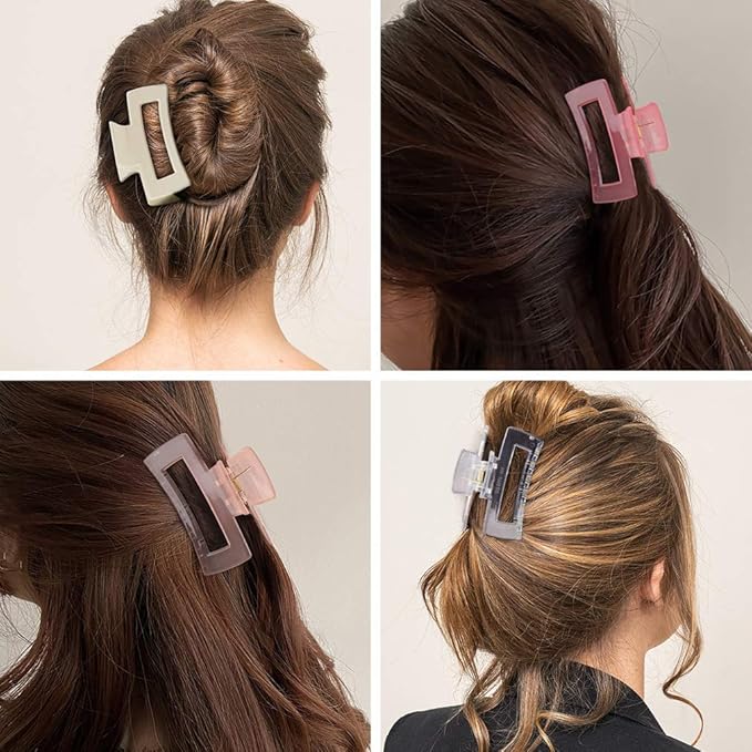Canitor Hair Clips Set of 4: Pink Rectangular Acrylic Banana Non-slip Medium Claw Jaw Clips for Thin Hair, Y2K Hair Accessories