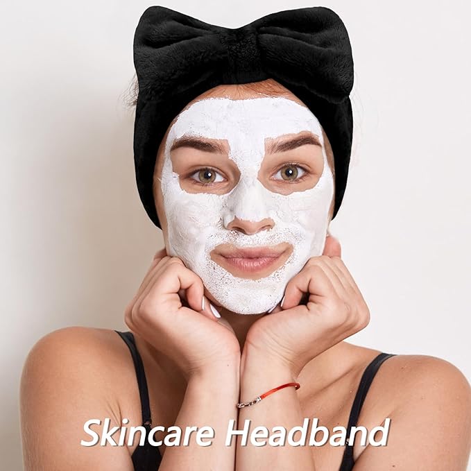 VELSCRUN Spa Headband, Makeup Face Wash Skincare Headbands, Bow Hair Band Party Favors for Washing Face, Stocking Stuffers For Women Teen Girls Christmas Gifts Hair Accessories Black White